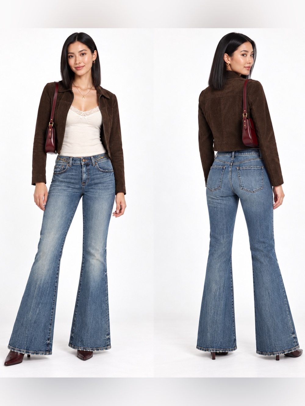 Express Horsebit 70s Flare Jeans Mid Rise Medium Wash Stretch Denim Size 2